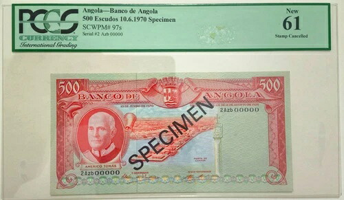 ポルトガル アンゴラ 500 エスクード 1970 標本 P-97s UNC / RARE｜WORLD RESOURCE【QUEEN店】