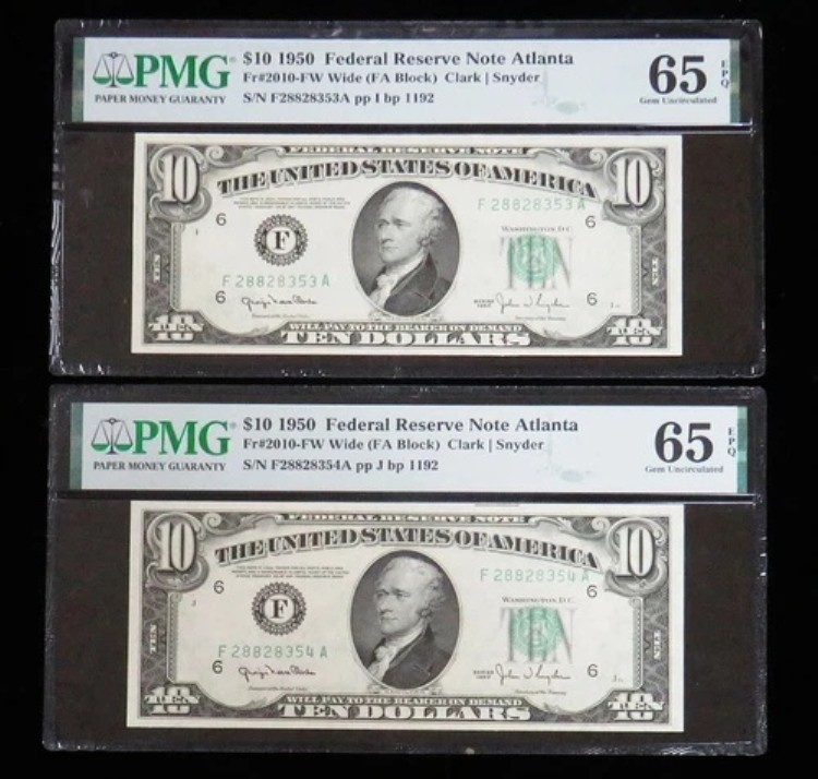 2 連続 1950 $10 FRN FR # 2010-FW CLARK | SNYDER ppI PMG GEM UNC 65 EPQ｜WORLD RESOURCE【QUEEN店】