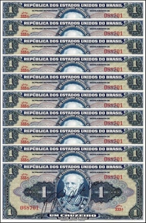 ブラジル 1 クルゼイロ、1944 ND、P-132、UNC X 10 PCS|WORLD RESOURCE【QUEEN店】