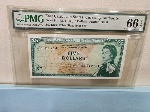東カリブ海諸国 1965年 5ドル P14h GEM UNC PMG 67 EPQ|WORLD RESOURCE【QUEEN店】