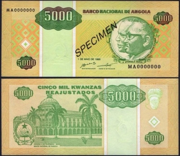 アンゴラ ?? P136s*標本*5000 KWANZAS REAJUS* ND 01/05/1995* UNC 宝石|WORLD RESOURCE【QUEEN店】