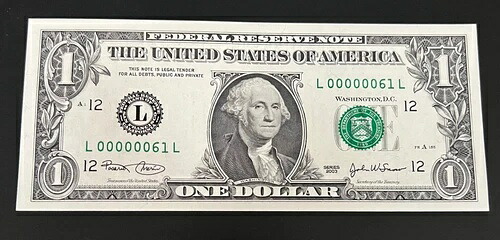 $1 2003 FRN SN 00000061。生年月日メモ Unc｜WORLD RESOURCE【QUEEN店】 55,660円