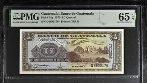 グアテマラ 1/2ケツァル 1970 接頭辞文字 Q p51g PMG 65 GEM UNC EPQ|WORLD RESOURCE【QUEEN店】