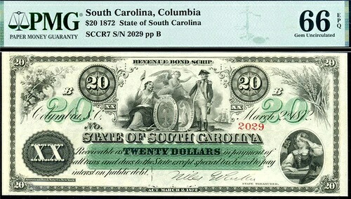 HGR 1872 $20 コロンビア サウスカロライナ SCCR7 ((GEM求む)) PMG GEM UNC 66EPQ (2029B)|WORLD RESOURCE【QUEEN店】