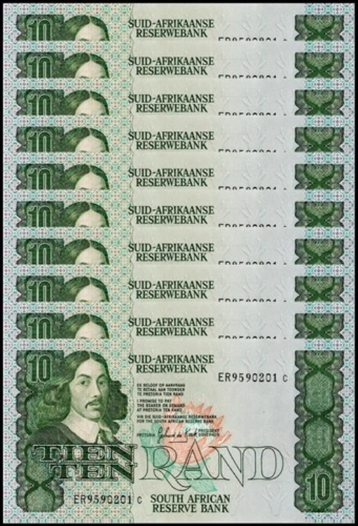 南アフリカ 10ランド、1985 ND、P-120d、UNC X 10 PCS｜WORLD RESOURCE【QUEEN店】