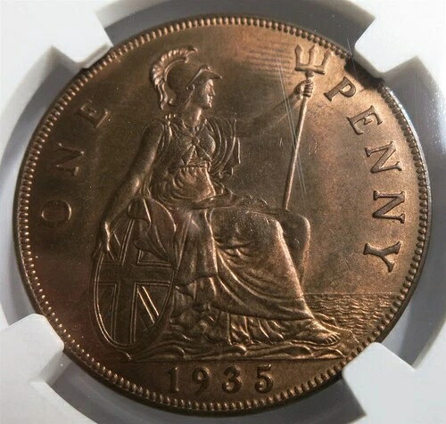 イギリス イングランド 1ペニー 1935 NGC MS 65 RB UNC ブロンズ キングジョージ レッド|WORLD RESOURCE【QUEEN店】