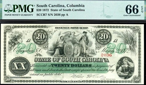 HGR 1872 $20 コロンビア サウスカロライナ SCCR7 ((GEM求む)) PMG GEM UNC 66EPQ (2036)｜WORLD RESOURCE【QUEEN店】