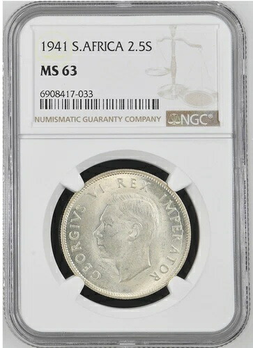 南アフリカ 2 1/2シリング 1941年 NGC MS 63 チョイス UNC、ブリリアントラスター。D1｜WORLD RESOURCE【QUEEN店】