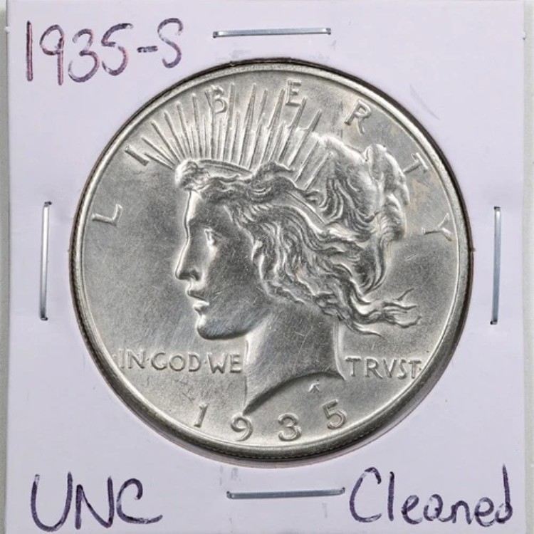 1935-S 1ドル平和銀貨（UNCディテールクリーニング済み）#5255｜WORLD RESOURCE【QUEEN店】