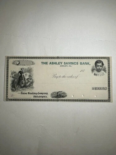 アシュリー貯蓄銀行 アシュリー PA 銀行小切手 1870 年代 未使用｜WORLD RESOURCE【QUEEN店】