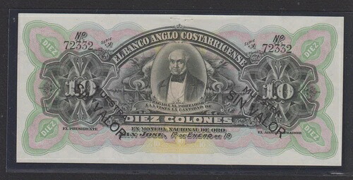 コスタリカ 1903 - 1917 10 コロンズ ? 標本 ? UNC｜WORLD RESOURCE【QUEEN店】