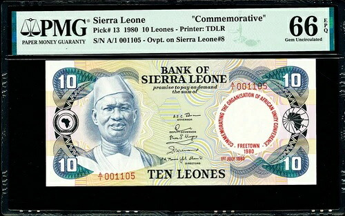 シエラレオネ 10レオンズ 1980年記念ピック-13 GEM UNC PMG 66 EPQ|WORLD RESOURCE【QUEEN店】