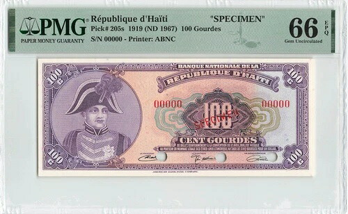 ハイチ 100 グールド 1919 (ND 1967-1971)、P-205s ABNC プリント、PMG 66 EPQ Gem UNC。|WORLD RESOURCE【QUEEN店】