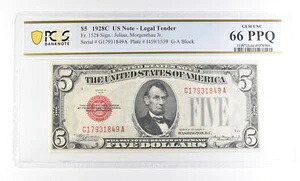1928年 C 5ドル 米国法定通貨 Fr#1528 Gem Unc 66 PPQ PCGS *2360|WORLD RESOURCE【QUEEN店】