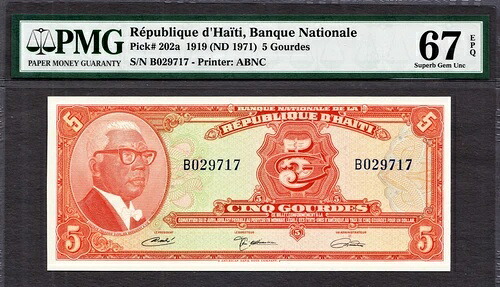 ハイチ 5 グールド L.1919 ND (1971) Pick-202a SUPERB GEM UNC PMG 67 EPQ トップグレード!｜WORLD RESOURCE【QUEEN店】 67,155円