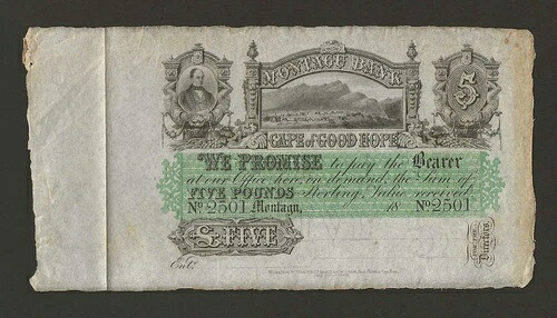 南アフリカ 5 ポンド 1860 年代、P-S231 モンタギュー喜望峰残余地、aUNC。｜WORLD RESOURCE【QUEEN店】 67,155円