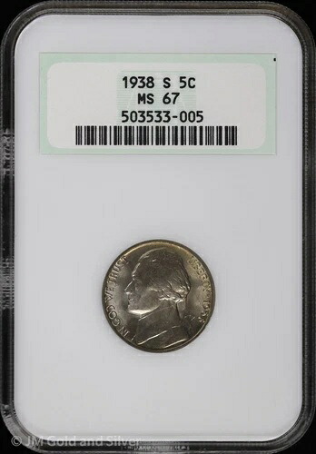 1938 S 5セント ジェファーソンニッケル NGC MS 67 ティールグリーン ファッティホルダー 未流通 UNC BU｜WORLD RESOURCE【QUEEN店】