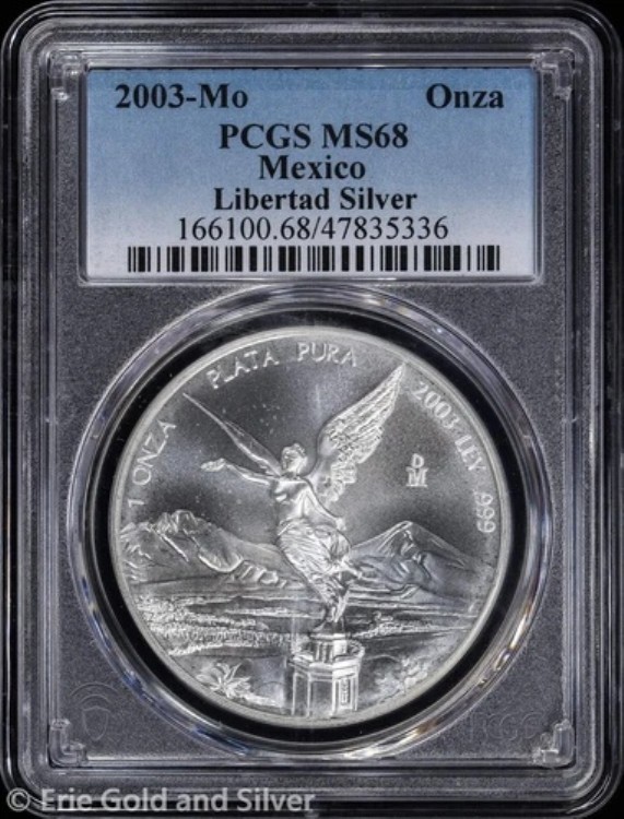 2003-Mo Onza メキシコ 1オンス シルバー リベルタッド PCGS MS 68 未流通 UNC BU｜WORLD RESOURCE【QUEEN店】 55,660円