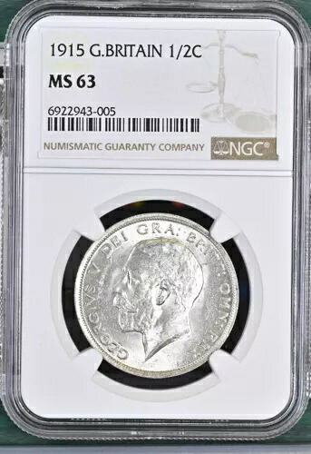 イギリス製ハーフクラウン1915年、NGC MS 63、光沢UNC BU、KGV、銀貨。4枚|WORLD RESOURCE【QUEEN店】