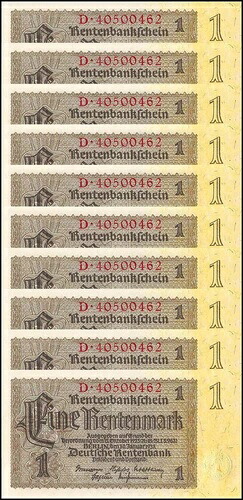 ドイツ 1 レンテンマルク、1937年、P-173b.1、UNC X 10 PCS|WORLD RESOURCE【QUEEN店】