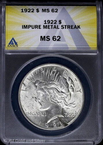 1922-P 1ドル ピースシルバードル ANACS MS 62 | 不純な金属片あり 未流通 UNC|WORLD RESOURCE【QUEEN店】