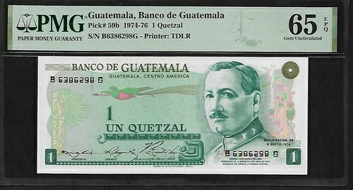 グアテマラ 1ケツァル 1974 PMG 65 EPQ UNC P#59b シリーズ B-G、プリンター TDLR|WORLD RESOURCE【QUEEN店】