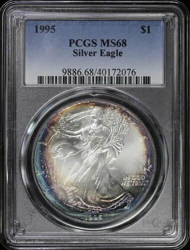 1995年 1ドル アメリカン シルバー イーグル PCGS MS 68 | カラー トーニング 未流通 BU UNC|WORLD RESOURCE【QUEEN店】