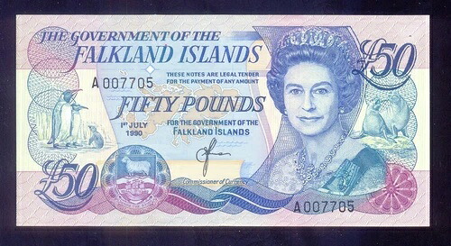 フォークランド諸島 50ポンド 1990年 PFX "A" ローシリアルナンバー 007705 P16 UNC|WORLD RESOURCE【QUEEN店】