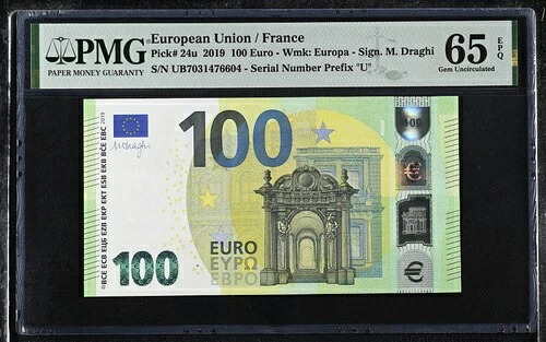 ユーロ 100 ユーロ フランス 2019 P 24 u プレフィックス Gem UNC PMG 65 EPQ|WORLD RESOURCE【QUEEN店】