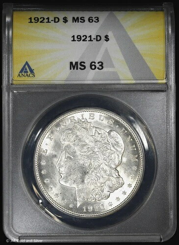 1921-D 1ドル モルガン銀貨 ANACS MS 63 | 未流通 UNC|WORLD RESOURCE【QUEEN店】