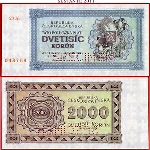 チェコスロバキア 2000 2.000 コルン 1945 標本 P 50A UNC- (less) 送料無料|WORLD RESOURCE【QUEEN店】