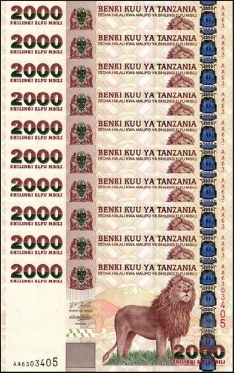 タンザニア 2000シリング、2003 ND、P-37a、UNC X 10 PCS｜WORLD RESOURCE【QUEEN店】