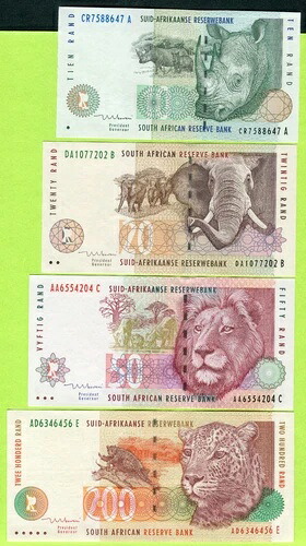南アフリカ 10 20 50 200 ランド ND(1999) P123b 124b 125c UNC / P127b AU/UNC｜WORLD RESOURCE【QUEEN店】