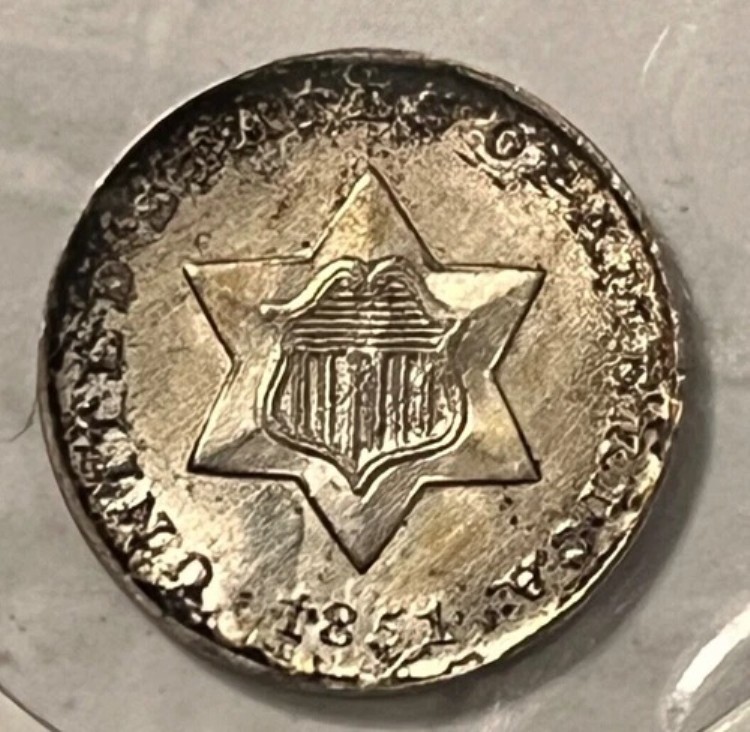 1851年3セント銀貨。ブリリアントホワイトAU/UNC。｜WORLD RESOURCE【QUEEN店】
