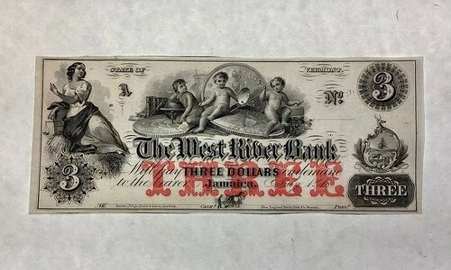 1860年代頃 3ドル札 ウェスト・リバー・バンク ジャマイカ、バーモント州｜WORLD RESOURCE【QUEEN店】