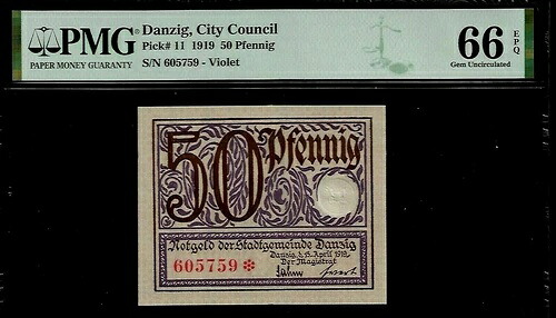 ダンツィヒ ポーランド 50 フェニヒ 1919 PMG 66 EPQ UNC P#11｜WORLD RESOURCE【QUEEN店】 53,460円