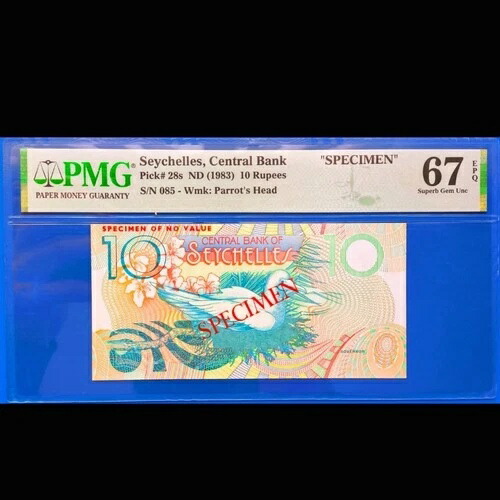 セイシェル 10ルピー 1983年 P 28s スペシメン UNC PMG 67 EPQ / 高品位 希少｜WORLD RESOURCE【QUEEN店】