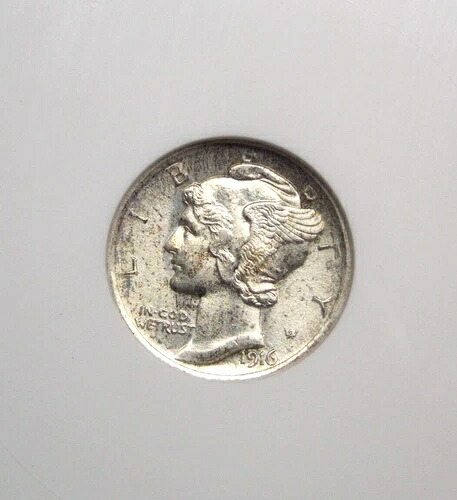 1916年 "P" マーキュリー シルバー ダイム 10セント ANACS MS64 FB #453 *フルバンド* BU Unc ソープボックス｜WORLD RESOURCE【QUEEN店】