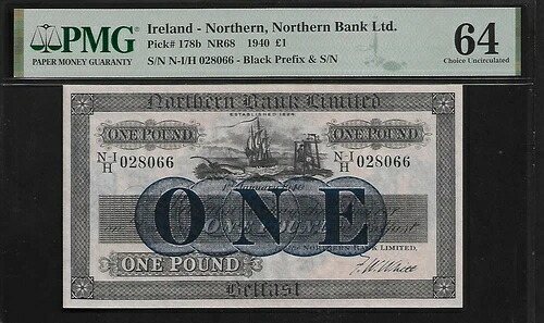 アイルランド - ノーザン 1 ポンド 1940 PMG 64 UNC P#178b Northern Bank Ltd.｜WORLD RESOURCE【QUEEN店】