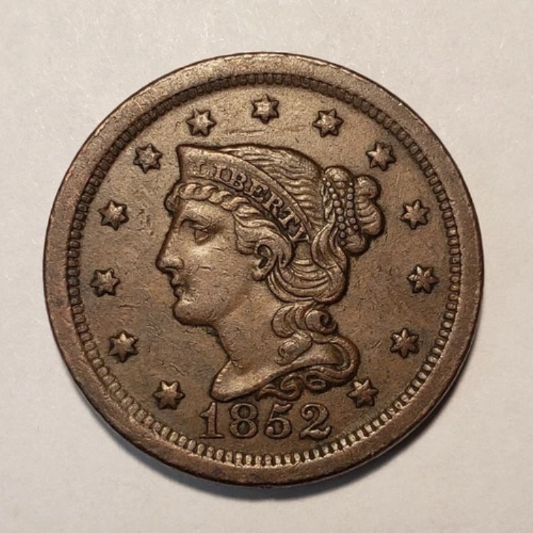 1852年 1セント 編み込みヘア ラージセント - 光沢 - AU/UNC - SKU-B3234|WORLD RESOURCE【QUEEN店】