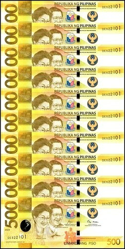 フィリピン 500 ピソ、2023、P-234b、UNC X 10 PCS|WORLD RESOURCE【QUEEN店】