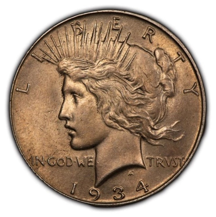 1934年 1ドル銀貨 ピースダラー - ライトトーニング - セミキーデート - UNC - SKU-B2521｜WORLD RESOURCE【QUEEN店】