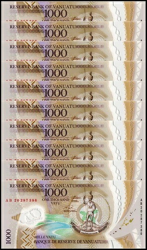 バヌアツ 1000 Vatu、2020、P-13b、UNC、ポリマー X 10 PCS|WORLD RESOURCE【QUEEN店】