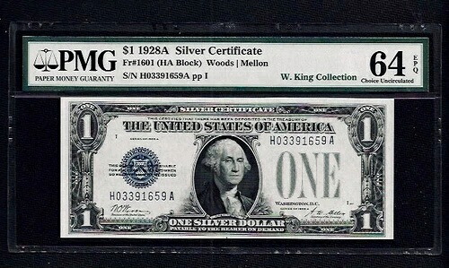 1928A 1ドル銀券 PMG 64 EPQ ブルーシールシルバー HAブロック Fr 1601｜WORLD RESOURCE【QUEEN店】