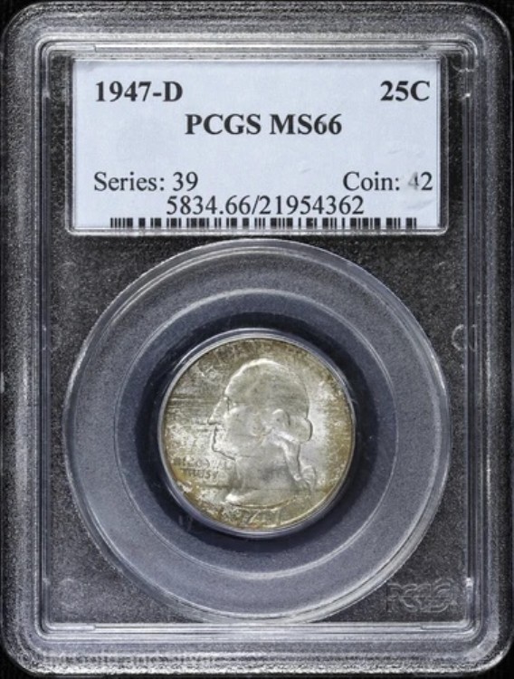 1947-D 25セント ワシントン クォーター PCGS MS 66 | トーン付き 未流通 UNC BU｜WORLD RESOURCE【QUEEN店】