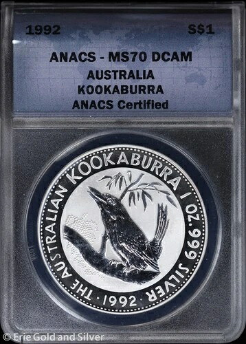1992 オーストラリア 1 オンス シルバー クッカブラ ANACS MS 70 DCAM |未流通 UNC BU｜WORLD RESOURCE【QUEEN店】 32,890円
