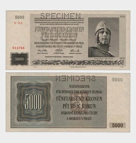 ボヘミアとモラヴァ - 1944 - 5000 コルン - 標本 - "UNC" #CO5865｜WORLD RESOURCE【QUEEN店】