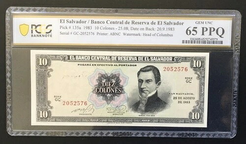 1983 10 コロネス エルサルバドル PCG 65 POQ UNC.|WORLD RESOURCE【QUEEN店】