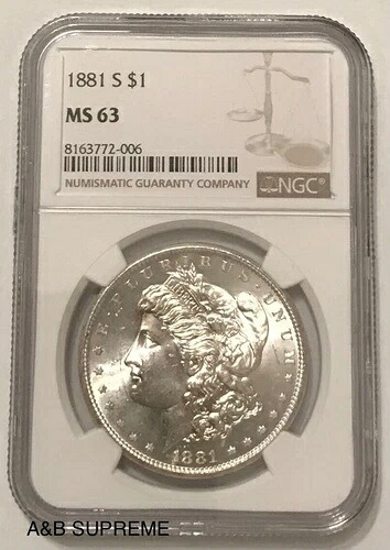 1881年 S モルガン・ダラー NGC MS 63 OBWロールより CHOICE-GEM Bu Unc 90% シルバー｜WORLD RESOURCE【QUEEN店】 48,840円
