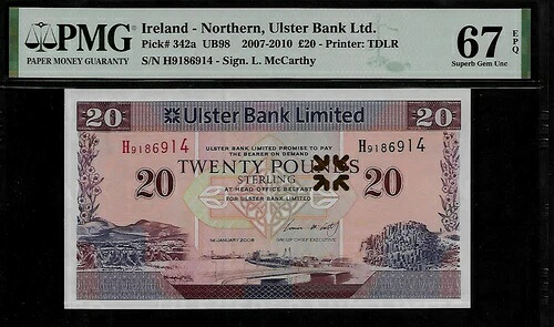アイルランド - ノーザン 20 ポンド 2008 PMG 67 EPQ UNC P#342a。|WORLD RESOURCE【QUEEN店】